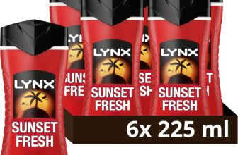 Lynx Sunset Fresh 3-in-1 Body Wash Mens Hair, Face and Body Cleanser with a mango & mandarin scent for all-day freshness 6x 225 ml
