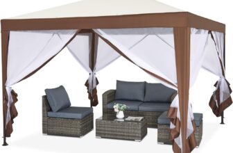 Mondeer Garden Gazebo 3x3m, Heavy Duty Outdoor Patio Pavilion with Double Tier Roof and Netting Sidewalls, Metal Frame, Luxury Modern Style