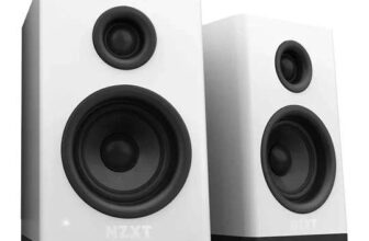NZXT Relay Premium Desktop Bookshelf Stereo Gaming & Music Speakers 80W RMS White