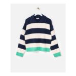 Navy & Cream Striped Collared Knitted Jumper