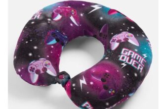 OHS Gaming Print Travel Neck Pillow Purple/Black