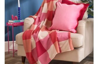 OHS Gingham Print Fleece Throw – Pink/Orange in Stock