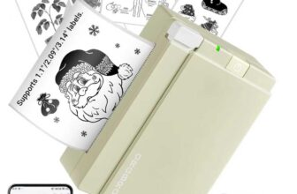 ORGBRO Sticker Printer, X3 Mini Bluetooth Thermal Portable Sticker Maker Supports 2-3 Inch Width, with 1 Roll Thermal Paper, Suitable for Study Notes, Photos, 300DPI Compatible with Phone, Olive Green
