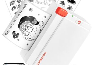 ORGBRO Sticker Printer, X3 Mini Bluetooth Thermal Portable Sticker Maker Supports 2-3 Inch Width, with 1 Roll Thermal Paper, Suitable for Study Notes, Photos, 300DPI Compatible with Phone, White