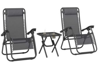 Outsunny Folding Zero Gravity Chairs, 3 Pieces Adjustable Sun Lounger and Table Set – Grey/Black – Sold & shipped by Aosom MHSTAR UK