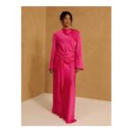 Pink Belted Satin Maxi Dress