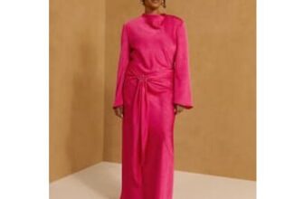 Pink Belted Satin Maxi Dress