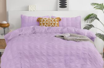 Purple Seersucker Duvet Cover King Size Pompom Tassels Design Bedding Set Textured Bedding Set with Zipper Closure (Purple, 220x230cm)
