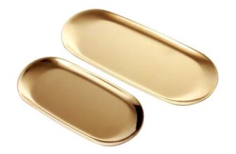 RESFNSE 2-Piece Gold Oval Stainless Steel Trinket Tray Set