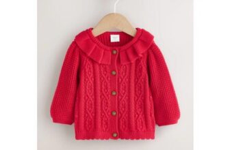 Red Frill Collar Knitted Baby Cardigan