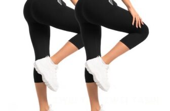 Sanpetix 2 Pack Womens 3/4 Leggings with Pockets