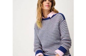 Save 34% on Textured Stripe Cotton Jumper in Multi Blue at Crew Clothing