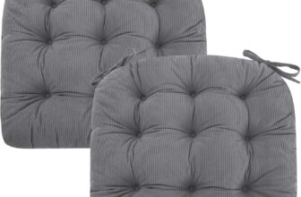 Seat Pad for Dining Chair Set of 2, 7cm Thick Kitchen Garden Chair Cushions Turfted Chair Pads with Ties, Comfortable Soft Indoor Outdoor Seat Cushion, Reversible, 40x40cm, Light Gary