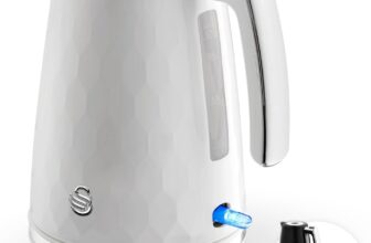 Swan Hexton 1.7L Electric Kettle, 3KW Rapid Boil, Flip Top Lid, Removable Limescale Filter, 360-Degree Base, Cord Storage, White with Chrome Accents, SK19038WHT
