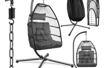 Tectake Egg Chair with Stand, Cushions, Polyrattan, Grey