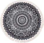 Terafeels Round Area Rug Bedroom Classic Tassels Carpet Short Pile Non-Slip Vintage Cotton Thin Machine Washable Floor Rug for Kitchen Hallway Dining Room 90cm,10090