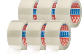 Tesapack 64014 Low-Noise Parcel Tape, Pack of 6, For Packing Parcels and Shipping Boxes, Transparent, 6 Rolls, Each Roll 66 m