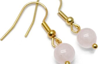 Tiny Rose Quartz Bead Earrings, 6mm Round Beads on Nickel Free Gold Tone Hooks : 29mm long, Handmade Natural Stone Beaded Drop Earrings for Women