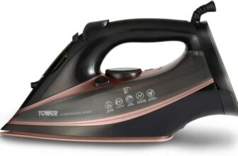 Tower Ceraglide Ultra Speed Iron with Ceramic Soleplate, 3100W, 360ml Water Tank, Black & Rose Gold, T22013