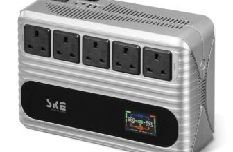 UPS Power Supply 850VA/480W Battery Backup & Surge Protector for Router and Computer with Smart LCD Display – Metallic Silver