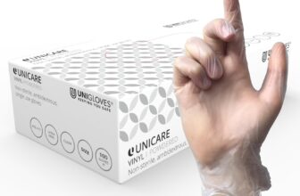 Unigloves Unicare Clear Vinyl Examination Gloves – Multipurpose, Lightly Powdered, Latex Free Disposable Gloves – Box of 100 Gloves, Clear, Extra Large (GS0075)