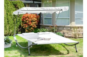 White OUTSUNNY Garden Double Hammock Sun Lounger Daybed Canopy Stand