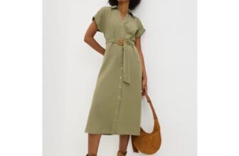 Womens Khaki Shirt Buckle Dress