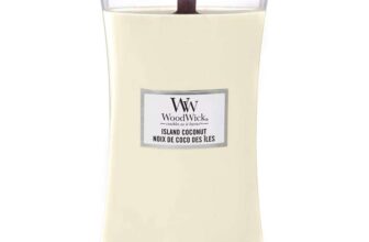 WoodWick Large Hourglass Scented Candle Island Coconut Crackling Wick 609g Burns up to 130 Hours – Like New – Sold By Amazon Resale