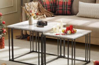 YITAHOME Coffee Table Set of 2, Wooden Living Room Nesting Tables, Modern Cocktail Side Table with Metal Frame for Living Room, Dining Room, Kitchen, White