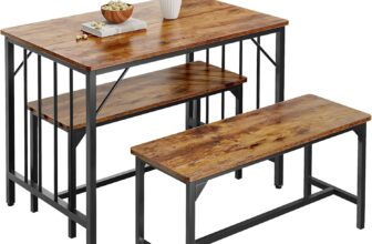 YITAHOME Dining Table and 2 Chairs Set, 3 Piece Dining Room Set with Bench, Space Saving Breakfast Dining Table Set Dining Room Furniture for Kitchen, Apartment, Rustic Brown