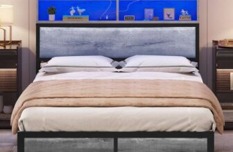 YITAHOME Metal Platform Bed Frame with 2 Tiers Storage Shelves, King Size
