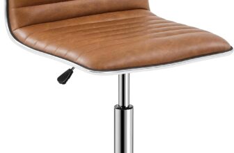 Yaheetech Armless PU Leather Office Desk Chair Low Back Computer Adjustable Swivel Task Chair with Wheels for Home Office and Study, Retro Brown