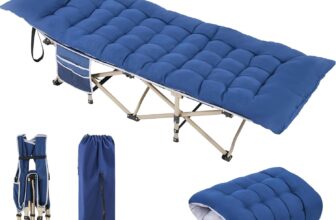 Yaheetech Folding Camping Cot Portable Outdoor Bed for Adults w/Mat & Storage Bag & Carry Bag, Heavy Duty Cots for Outdoor Travel & Office/Home Nap Blue Cot/Blue Pad
