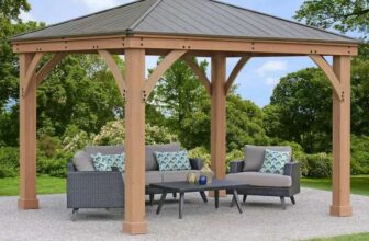 Yardistry 10 x 12ft (3 x 3.7m) Wooden Gazebo with Peaked Aluminium Solid Roof