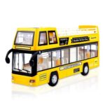 Yellow Double-Decker Bus Toy, Pull-Back Diecast Model for Kids