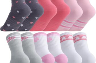 Zuimei 6 Pairs Kids Socks Junior Cotton School Sports Socks, Crew Athletic Sock with Retro Stripes Hearts, Casual Stretchy Sock for Girls and Boys 6-12 Years(Hearts Stripe)