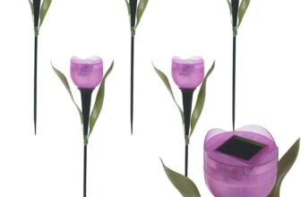 ausuky 6 Pcs LED Solar Light Outdoor Garden Tulip Flower Shape Yard Standing Decor Lights (purple)