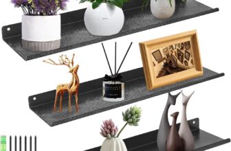 himaly Metal Wall Shelf, Floating Shelves, Wall Mounted Storage Shelves for Kitchen, Bathroom, Living Room, Bedroom, (Black, Set of 3)