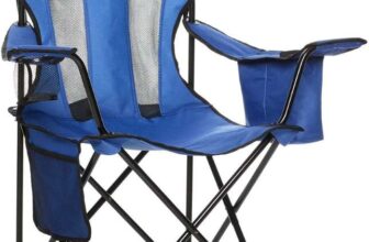 Amazon Basics Comfortable, Heavy Duty, Portable Camping Chair with 4-Can Cooler, Side Pocket, Cup Holder, and Carry Bag, Blue – Large Size