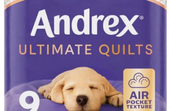 Andrex Ultimate Quilts Toilet Tissue 9 Standard Toilet Rolls, Air Pocket Technology for Soft, Thick Sheets (Previously Andrex Supreme Quilts Toilet Paper) 9 Toilet Rolls