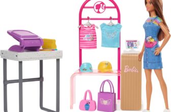 Barbie Doll & Accessories, Make & Sell Boutique Playset with Display Rack, Create Foil Designs, HKT78