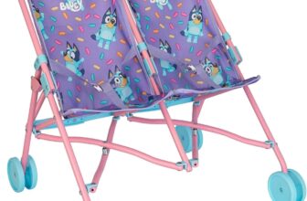Bluey Buddy Buggy Stroller Childrens Double Buddy Buggy Pram In Bluey Print Double Toy Pram for Kids with Umbrella Fold, Lightweight & Portable Pushchair for Baby Dolls Ages 2