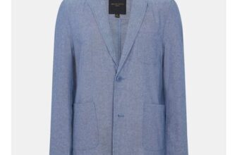 Brave Soul Mens Light Blue Chambray Blazer with Pockets