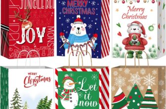 DECHISY 12 Pack Christmas Bags with Handles, Xmas Gift Bags, Christmas Paper Bags for Presents with 6 Cute Designs, Xmas Party Favor, Holiday Decoration 23x18x10cm