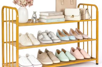 EVERGOODS 3 Tier Metal Shoe Rack 80X27X53cm Free-Standing Space Saving Gold Shoe Organizer with Handles for Closet Hallway Entryway