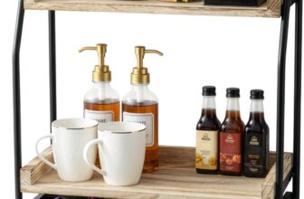 EVERGOODS Coffee Station Organizer with 2-Tier Countertop Shelf, Wooden Coffee Bar with Coffee Pod Drawer and Capsule Holder, Compatible, Kitchen Coffee & Tea Station