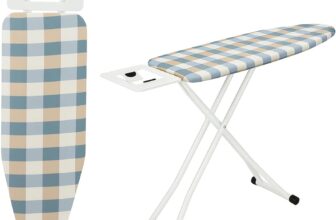 EVERGOODS Ironing Board 110×32 cm, Folding Adjustable Height Iron Board with 6 Height Levels (6677 cm), Lightweight with Cotton Cover, Non-Slip Feet & Iron Rest for Home Use (Yellow-Green)