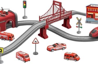 Emergency Rescue Train Playset Railway Learning Educational Toys Sets for Kids Boys Girls Emergency Service Train Track Set Includes 66 Playset Accessories 3 (Fire Service)