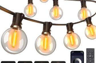 G40 Garden String Lights Mains Powered 30M/100FT, APP & Remote Control Festoon Lights Outdoor Waterproof, Dimmable Shatterproof G40 Outdoor Lights for Garden Wedding Party