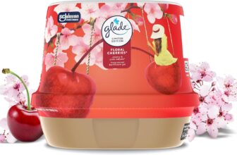Glade Fragranced Bathroom Gel, Air Freshener and Discreet Odour Eliminator, Floral Cherries, 180g, Packaging May Vary